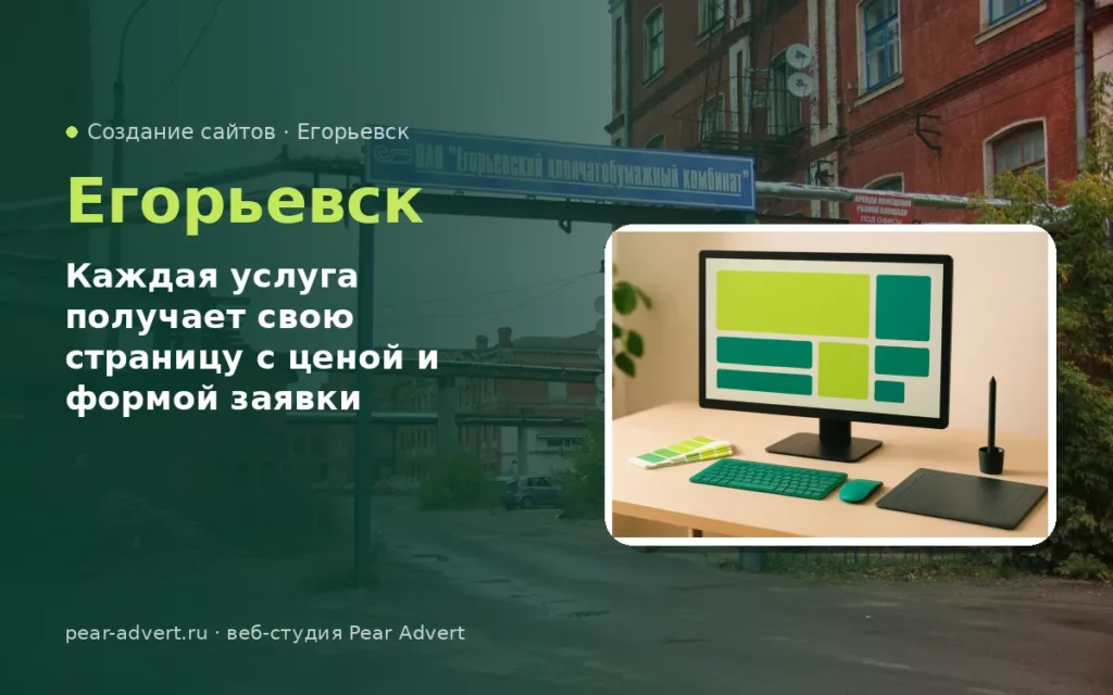 Каждая услуга получает свою страницу с ценой и формой заявки — создание сайтов в Егорьевске