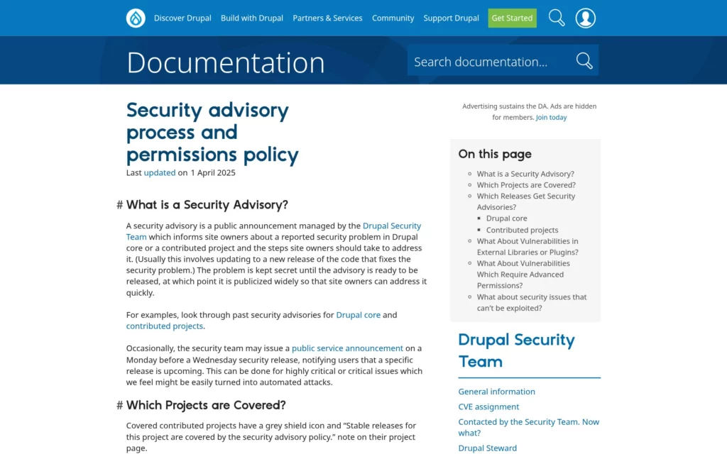 Политика выпуска бюллетеней безопасности на drupal.org
