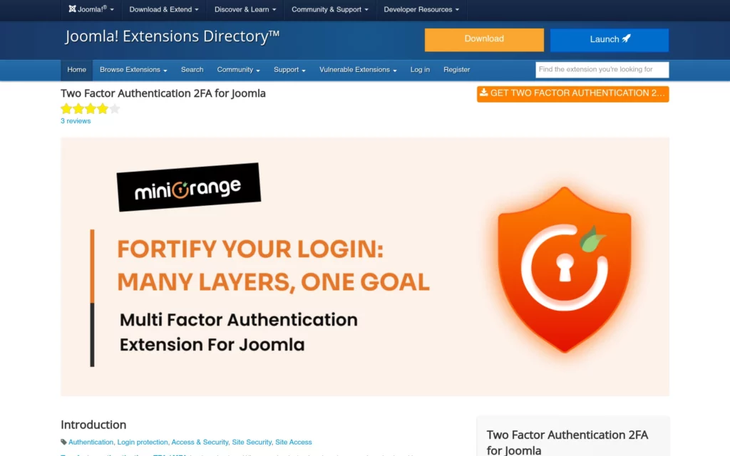 Пример расширения безопасности в официальном каталоге Joomla Extensions Directory