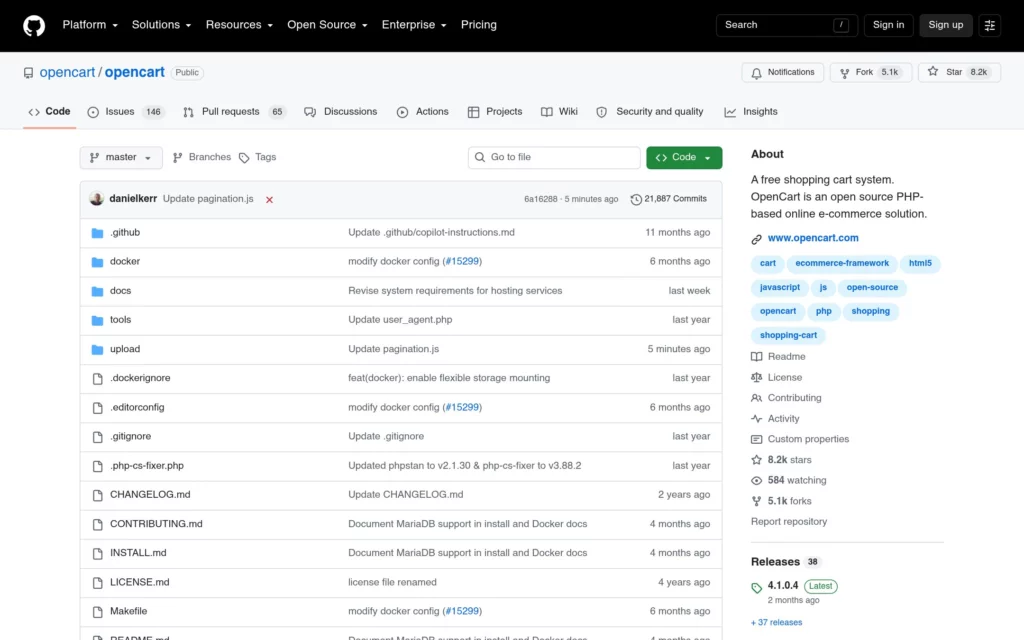 Официальный репозиторий OpenCart на GitHub: отсюда скачивайте движок и обновления и обновления